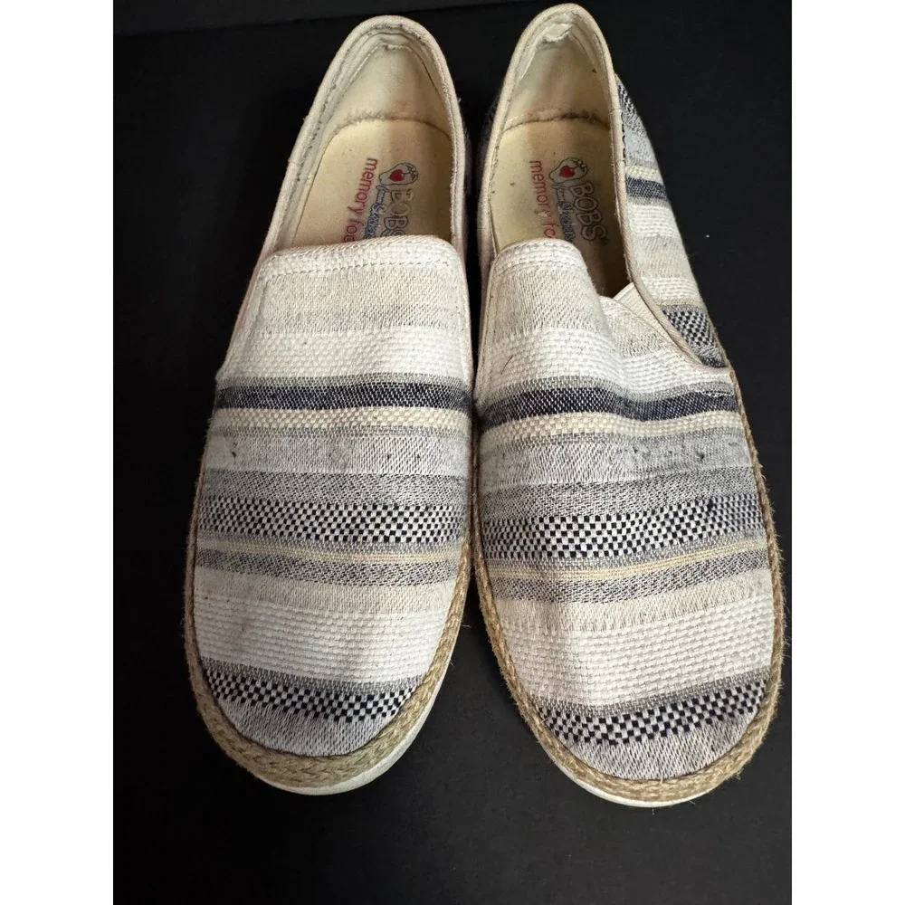 Skechers BOBS Memory Foam Espadrille Slip On Shoes Women's Striped Casual